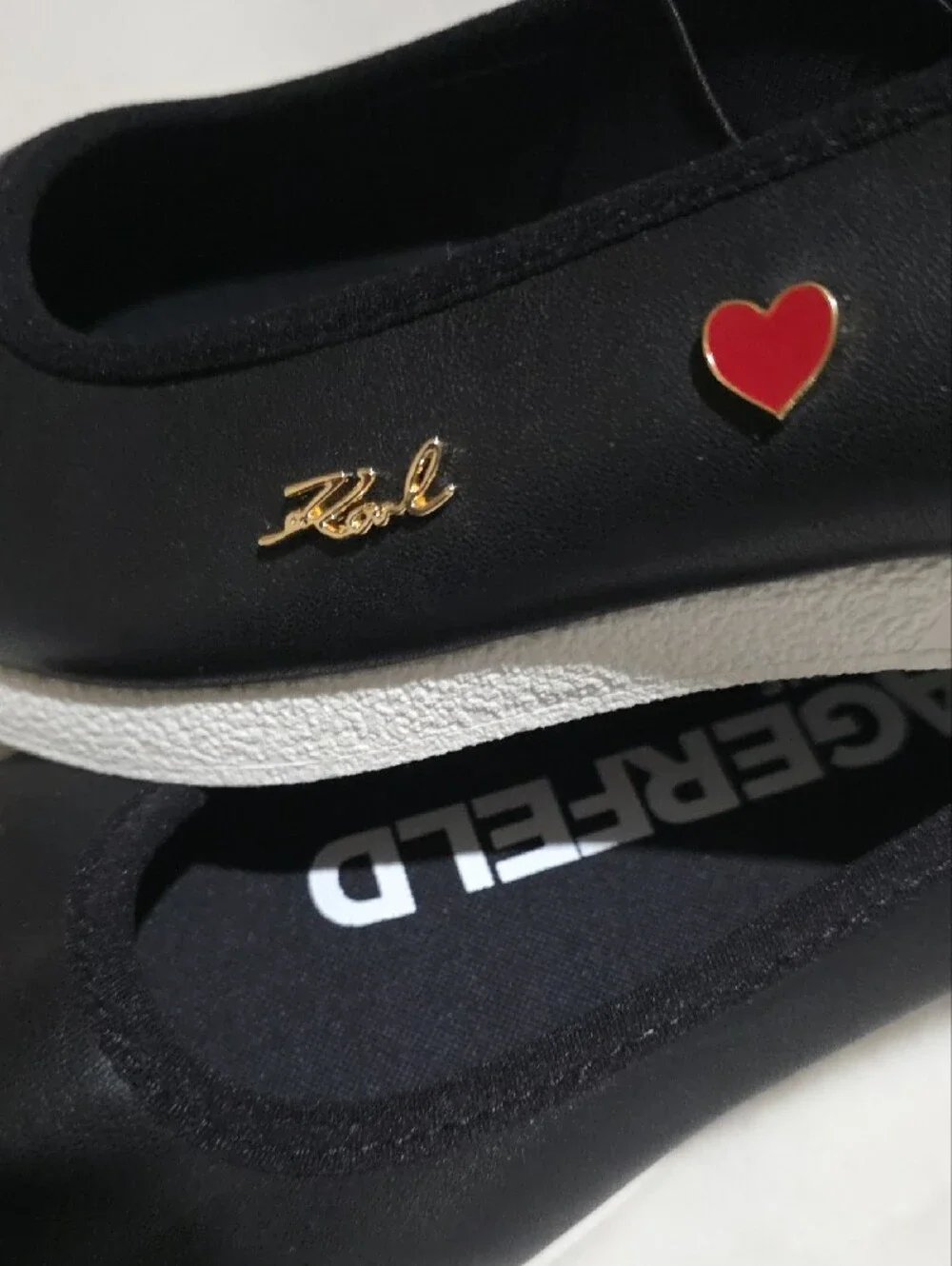 Karl Lagerfeld Black Ballet Flats with White Sole and Cat Charms